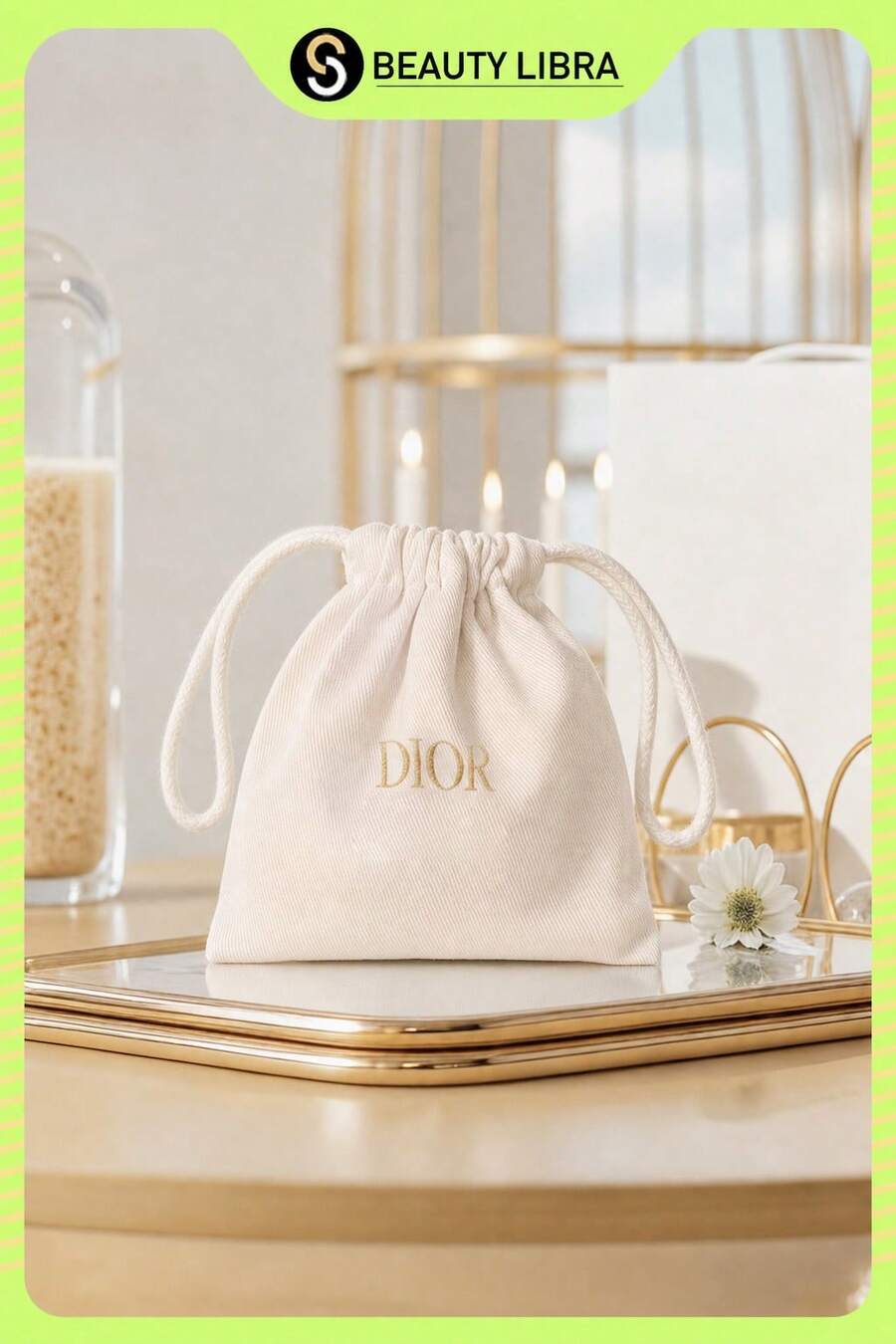 Christian Dior Cosmetic Bag With Drawstring Closure - White - View 1