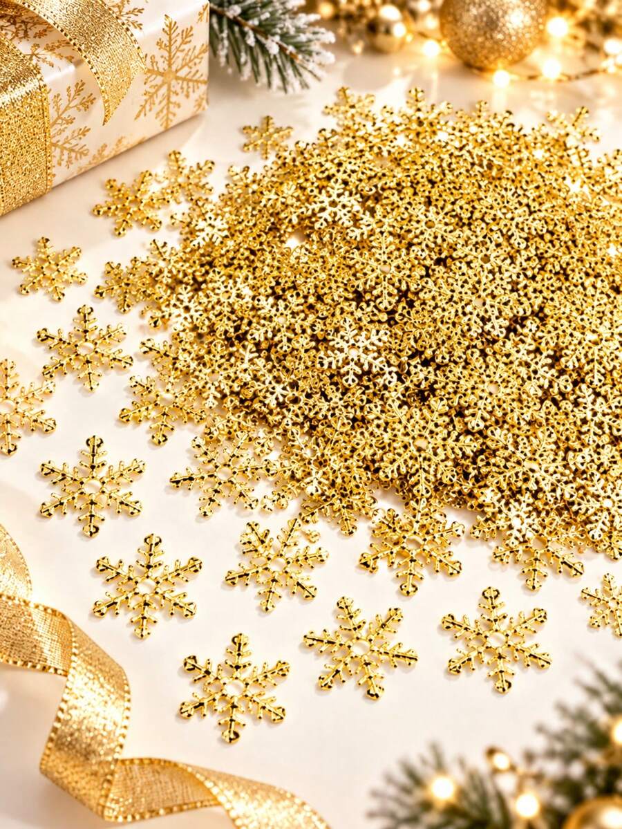300pcs 2cm Gold Snowflake Confetti, Metallic Shiny Snowflake Table Scatter, Lightweight Reusable Christmas Party Decorations, Gold Snowflake Confetti Suitable For Christmas, Wedding, Birthday, New Year, Winter Holidays, DIY Crafts, Table Party Decor - Golden Snowflake - View 1