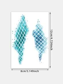1 Sheet Teal Watercolor Fish Scale Temporary Tattoo, Mermaid Scale Splash Grid Fake Tattoo Stickers For Wrist Hand, Water Transfer Body Art Tattoo For Women Beach Party Decor - Multicolor - View 5