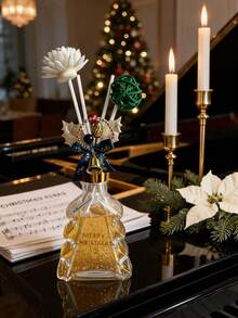 Christmas Tree Shaped Reed Diffuser Aromatherapy Home Fragrance Scented Sticks Flameless Room Freshener Gold Glitter Liquid Navy Blue Ribbon Gold Bell Bead Chain Pinecone Green Rattan Ball White Lotus Nook Peace Holiday Gift - Gardenia - View 3