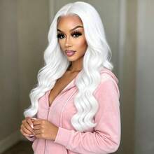 Christmas Cosplay Wig 28 Inch Long Curly White Synthetic Hair Middle Part High Temperature Resistant Fluffy Natural Versatile Style Halloween Cosplay Essential Daily Wear Fashionable Adjustable Cap Band Fits Different Head Sizes - White - View 8