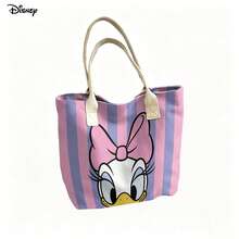 Miniso Disney Daisy Duck 手提肩背筆電包，粉色與紫色條紋印花日常肩背包 - 黑色 - 查看 5