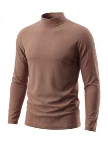 Men's Solid Color Casual Versatile Daily Wear Long Sleeve T-Shirt - Brown - View 7