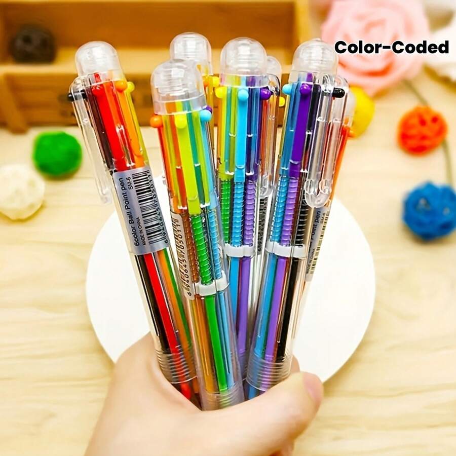 3PCS Transparent 6-Color Round Ballpoint Pens, Learning Supplies, Writing Pens, Colorful Markers, Christmas Drawing Back To School Supplies - A - View 1