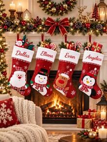 Customized Name Christmas Socks, Personalized Embroidered Holiday Socks, Santa Claus Snowman Reindeer Penguin Fireplace Hanging Decor, Christmas Party Decoration & Gifts - Multicolor - View 4
