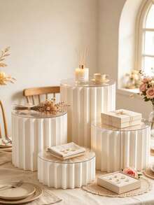 Foldable Cylindrical Tabletop Display Stand, Elegant White Paper Tube Display Rack For Wedding, Birthday Party & Mall Window Decoration - Multicolor - View 3