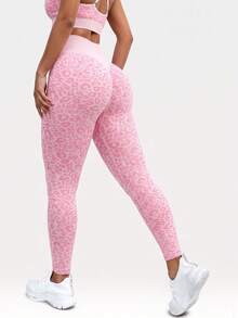 Autumn, Back To School, Shaping Pants, Waist Sculpting & Butt Lifting, Leopard Print - Pink - View 4