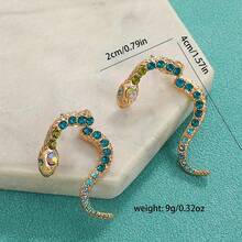 2pcs European And American Style Exaggerated Vintage Zodiac Snake Colorful Rhinestone Stud Earrings, Animal Alloy Pierced Earrings For Women - Colorful - View 4
