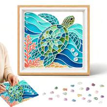 1pc Sea Glass Acrylic Mosaic Craft Kit Picture Frame Painting, Turtle, Bird, Owl, Cat, Jellyfish Pattern, Handmade Craft, No Glue, Home Decor, Thanksgiving Gift For Mom, Birthday Gift And More - A - View 18