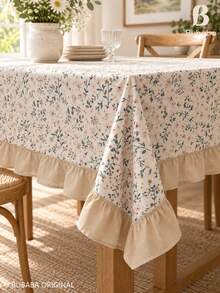 Bubaba Taplak Meja Berumbai Motif Bunga Vintage, Penutup Meja Makan Persegi Panjang Gaya Rumah Pertanian, Taplak Meja Motif Botani dengan Tepi Berumbai Warna Beige untuk Dapur, Ruang Makan & Dekorasi Rumah - MultiWarna - View 3