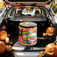 1pc Large Capacity Round Foldable Non-Woven Fabric Bucket Storage Bin, Cute Squishy Pattern With Handle And Zipper, Laundry Hamper, Home Organization Box, Car Storage Bag, Space-Saving Seasonal Storage - A - View 6