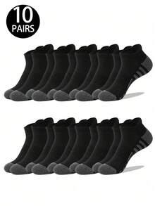 1/5/10/20 Pairs Men's Mesh Tab Short Socks, Striped Design, Simple Versatile, Comfortable Soft Casual Socks - Multicolor - View 12