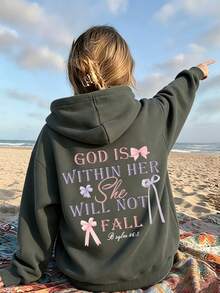 Tween Girl Letter Print Warm Sweatshirt - Dark Grey - View 1