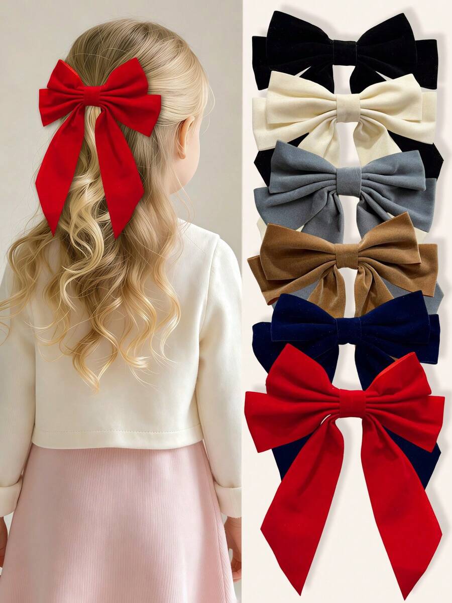 6pcs Girls Large Bow Hair Clips, Children Hair Clips For Back Of Head ...
