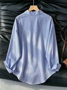 Women's Casual Loose Long Sleeve Shirt, Spring/Autumn - Baby Blue - View 3