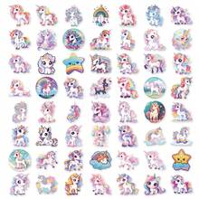 56pcs Rainbow Unicorn Doodle PET Stickers, Diverse Designs, Enhance Thinking And Creative Action Ability, Art Supplies, Children Sticker Toys - Multicolor - View 10