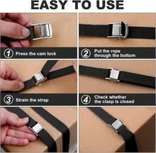 2-Meter Adjustable Strap, 4-Piece Set, Width 20mm, Load Capacity 150kg, Buckle-Type Fixed Strap, Suitable For Luggage And Camping, Black - 4 Pieces - View 5
