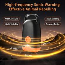 Handheld Ultrasonic Dog Deterrent, Rechargeable Type-C Pet Bark Control Device With LED Flashlight, Portable Animal Repeller For Walking Jogging Camping Yard Indoor Outdoor Use, One Touch Operation - Black - View 12