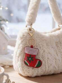 1pc Christmas Vintage Cute Rhinestone & Bead Santa Claus Snowman Keychain, 3D Gift Box Sock Bell Design Bag Charm, Unisex Christmas Gift Accessory - Multicolor - View 16