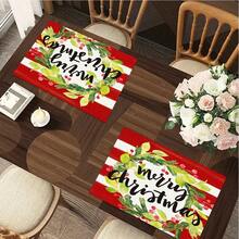 1/4/6pcs Christmas Series Red & White Striped Christmas Wreath Pattern Printed Placemats, Heat Resistant Table Mat For Home Kitchen/Kitchen Table Protection, Party Scene Decoration - Multicolor - View 5