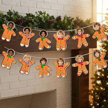 somoving 12pcs DIY Photo Gingerbread For Man Paper Bunting Banner, Blank Photo Insert Gingerbread Cutout Hanging Garland, Christmas Multipurpose Wall Hanging Decor Supplies For Party, Fireplace & Window Display - Multicolor - View 4