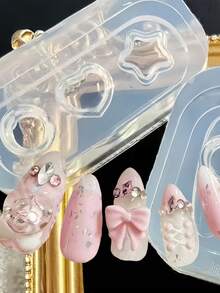 1pc Heart-Shaped Sphere 3D Nail Art Mold, Silicone DIY Nail Decoration Mold - Clear - View 12