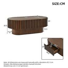 Oval Coffee Table 100*50*35.5 Cm, Living Room Table With Drawer, Side Table, Decorative Vertical Slat Design, Stable Wooden Coffee Table For Living Room, Maximum Load 20 Kg, Walnut Wood Color - Walnut Wood Color - View 11