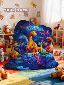 1pc Personalized Customizable Text Home Blanket, Dinosaur & Floral Pattern Commemorative Throw, Suitable For Home Sofa Bed - Multicolor - View 6
