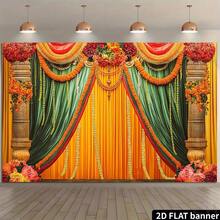 1pc Photo Backdrop For Diwali Worship Ceremony. Suitable For Durga Puja, Traditional Worship Platforms, Etc. - Multicolor - View 5