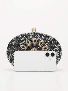 1pc Sparkling Luxury Evening Clutch Bag, Elegant Handbag Suitable For Weddings, Parties, Balls, Dinners, Banquets, Gatherings, Festivals, Music Festivals And Other Occasions - Black - View 7