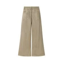 Jean en denim lavé kaki pour femme, début d'automne, taille haute, jambes larges, drapé affinçant, pantalon vintage longueur sol, élégant, voyage, décontracté, vacances - Kaki - Voir 2