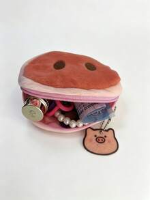 1pc Cartoon Pig Nose Shaped Plush Soft Coin Purse, Zipper Closure Mini Storage Bag, Can Hold Coins, Earphones, Cards, Cute Ins Style, Suitable For Daily Use, Travel, Parties - Multicolor - View 6