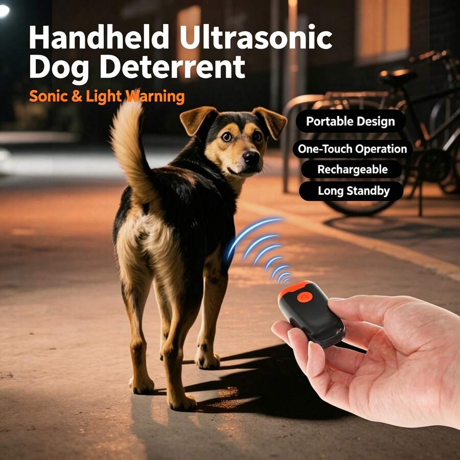 Handheld Ultrasonic Dog Deterrent, Rechargeable Type-C Pet Bark Control Device With LED Flashlight, Portable Animal Repeller For Walking Jogging Camping Yard Indoor Outdoor Use, One Touch Operation