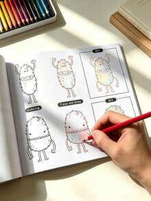 Children's Step-By-Step Drawing Activity Book, Preschool Art Learning Material, Beginner Drawing & Doodle Painting Book, "How To Draw: Coloring And Sketching Book", 72 Cartoon Monster And Animal Designs, Children's Gift, Christmas Gift, New Year Gift, Teacher Reward - Multi-color - View 1