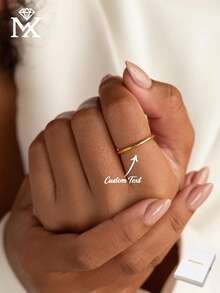 1pc Customized Thin Ring, Laser Engraved With Your Name - Perfect Valentine's Day Jewelry Gift For Her - Multicolor - View 2
