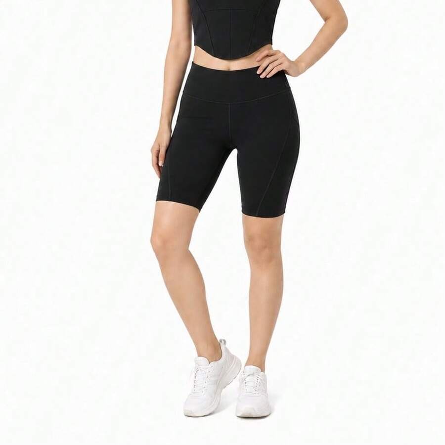 Li-Ning Women's High Waist Elastic Knee-Length Yoga Cycling Shorts ANBV002 - Black - View 1