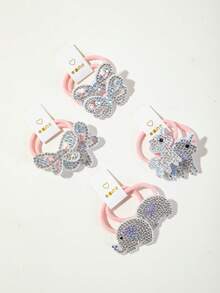 10pcs High Elasticity Durable Hair Ties Rubber Bands Pink Hair Scrunchies With AB Rhinestone Decorated Deer Crown Butterfly Elephant Fashion Hair Ropes Cute Hair Accessories For Daily Use - Pink - View 3