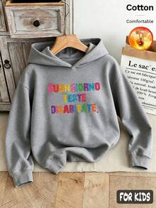 Autumn/Winter 3 Pieces Set Girls Thermal Lined Hooded Sweatshirt, "MAMA'S MINI" Print, Long Sleeve Soft Warm Y2K Style - Heather Gray+Heather Gray+Heather Gray - View 2