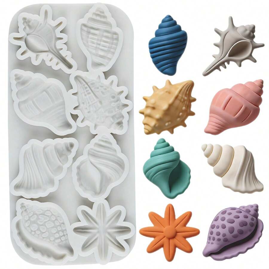 Cetakan Silikon Bintang Laut dan Kerang Laut 3D Anti Lengket untuk Fondant, Permen, Cokelat, Alat Pembuat Kue, Dekorasi Kue, Topper Cupcake DIY