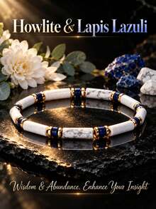Natural White Turquoise Tube Beads & Lapis Lazuli Disc Beads Elastic Bracelet, Wisdom & Abundance, Insight Enhancing, Versatile Daily Casual Jewelry Gift For Men - Multicolor - View 1