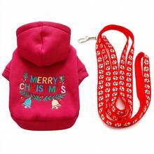 1 Set Christmas Dog Hoodie And Leash Set Red Fleece Lined Pet Sweatshirt With Leash Hole Winter Warm Puppy Clothes For Small Dogs S-XL - Red - View 16