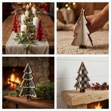 Wooden Christmas Tree Decor, 4 Styles To Choose From, Colorful Snowflake Christmas Tree Holiday Tabletop Atmosphere Decoration, Christmas Holiday Party Decor, Perfect For Window Sill, Fireplace Mantel, Living Room Coffee Table, Dining Room Table - A - View 1