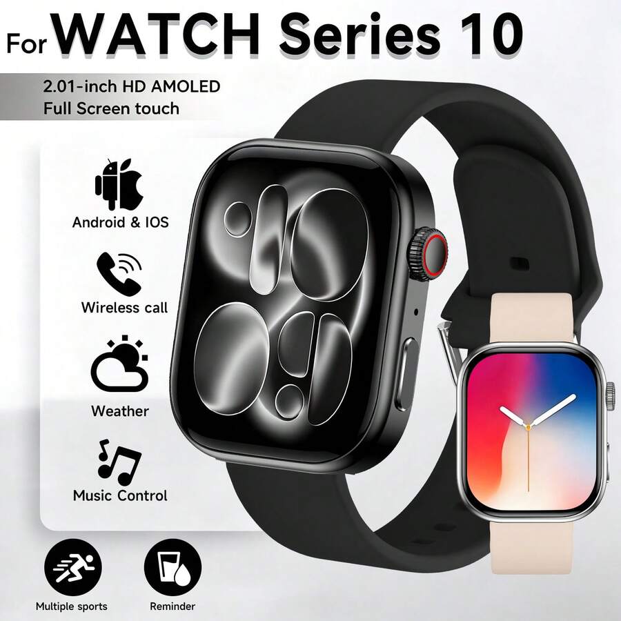 1pc 1.83-Inch Full Touch Screen Smart Watch, Unisex, Wireless Calling, Message Notification, Calorie & Distance Tracking, Multiple Sports Modes, Remote Camera, Music Control, Silicone Strap, Compatible With Android/IOS, Perfect Holiday Gift