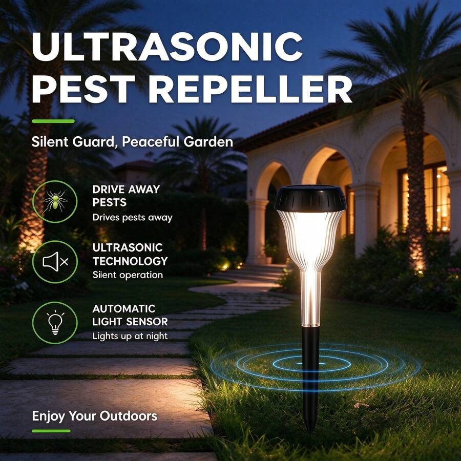 Solar Powered Ultrasonic Animal Repeller With Motion Sensor And Flashing Light, Outdoor Waterproof, Suitable For Farm, Garden, Lawn, 300mAh Battery Capacity, Effective For Cats, Dogs, Coyotes, Birds, Skunks, Snakes, Raccoons, Rabbits, Squirrels - Multi-color - View 1