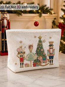 2D Nutcracker Pattern Corduroy Makeup Bag, Suitable For Christmas, Holiday, New Year; Ideal For Mom, Teacher, Friend; Travel/Outing Essential. - Multicolor - View 5