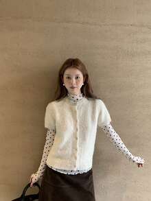 Women's Knitted Cardigan Autumn Outfit New Short Sleeve Slim Fit Korean Style Flattering Sweater Jacket - Apricot - View 7