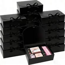10pcs Black Gift Boxes With Lids, Groomsmen Invitation Gift Boxes, Luxury Black Gift Boxes With Satin Ribbon, Suitable For Weddings, Birthdays, Parties, Graduations, Valentine's Day, Back To School And Other Occasions - Black - View 8