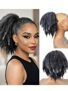 8 Inch Drawstring Ponytail Wig, Afro Kinky Curly Ponytail, Synthetic Ponytail Hair Extensions, Designed For (Multiple Colors Available) - Multicolor - View 12