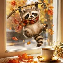 1pc/4pcs Autumn Static Window Clings, Cute Red Panda Swing Window Stickers, Kids Room Fall Decor, Removable Glass Decals - Multicolor - View 5