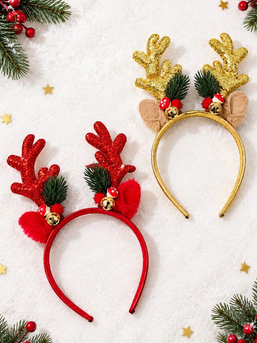 1pc Girls Christmas Headband Reindeer Headpiece With Bell Hair Accessory, Suitable For Parent-Child Photo, Party Gift - Multicolor - View 1